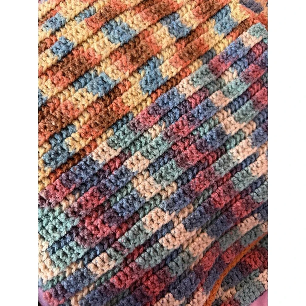 VTG Granny Handmade Crocheted Afghan Multicolored Throw Blanket 62